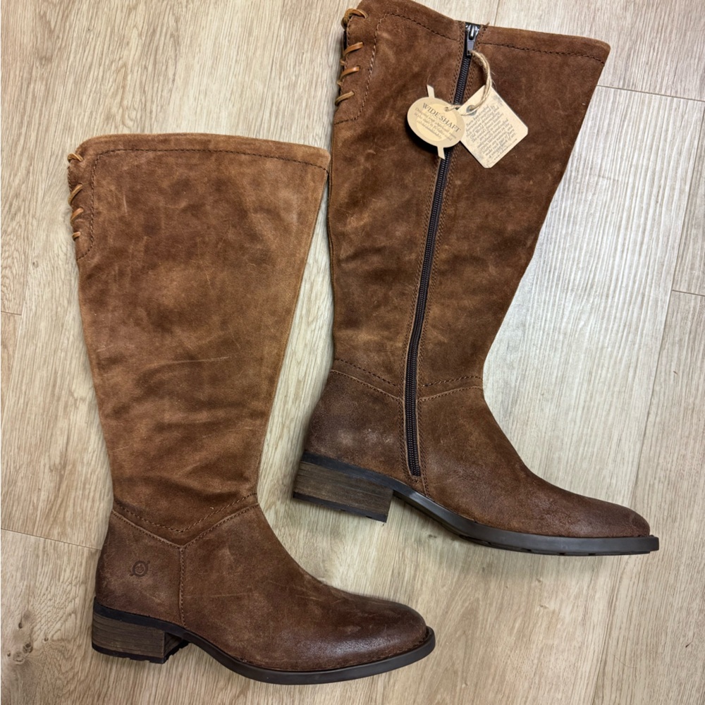 SOLD Born Hayden NWT Sz 8.5 Rust Tobacco Distressed Leather Knee High Boots Wide